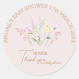 Floral Wildflower Girl Baby Shower Invitation Classic Round Sticker