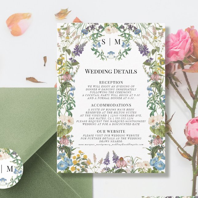 Floral Wildflower Meadow Spring Wedding Details Enclosure Card (Creator Uploaded)