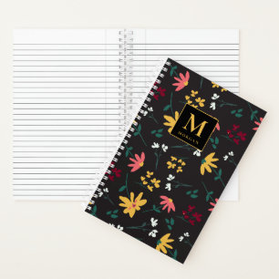 Floral Wildflower Modern Monogram Personalised Notebook