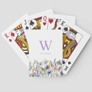 Floral Wildflower Monogram Name Playing Cards