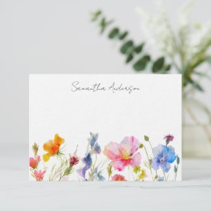 Floral Wildflower Personalised Flat Note Card