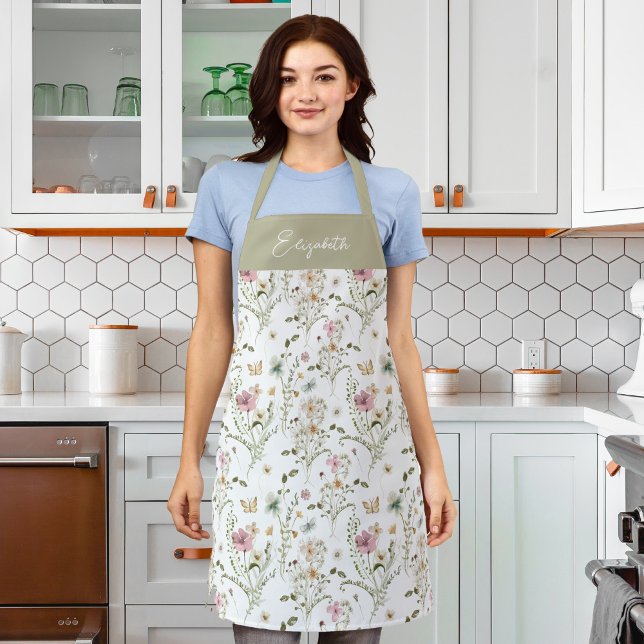 Floral Wildflower Personalised Monogram Apron (Creator Uploaded)