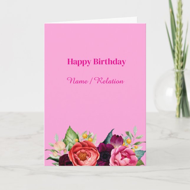 Floral Wildflower Pink Watercolor Birthday Card (Front)
