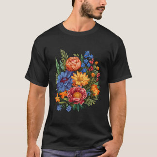 Floral Wildflower Summer Colourful Blooming Blue F T-Shirt