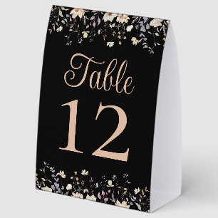 Floral Wildflowers Black Boho Wedding Table Number