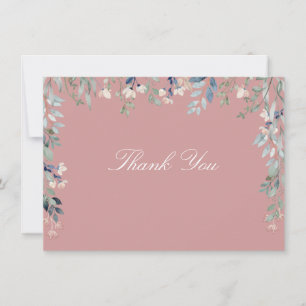 Floral Wildflowers Dusty Rose Pink Script Thank You Card