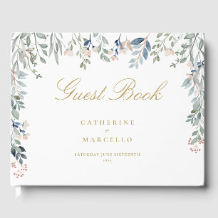 Floral Wildflowers Elegant Gold Wedding Guest Book