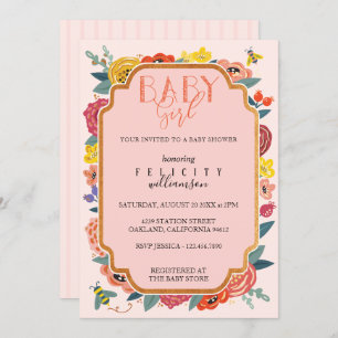 Floral Wildflowers & Honey Bee Baby Girl Shower Invitation