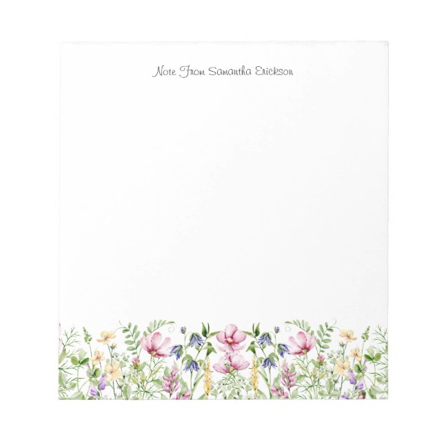 Floral Wildflowers Personalised Name & Message Notepad (Front)