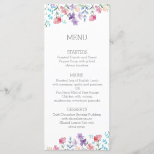 Floral Wildflowers Rustic Wedding Dinner Menu