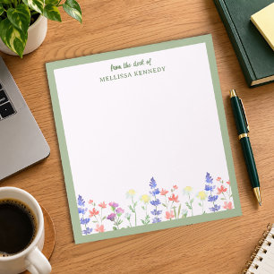 Floral Wildflowers Sage Border From The Desk Of   Notepad