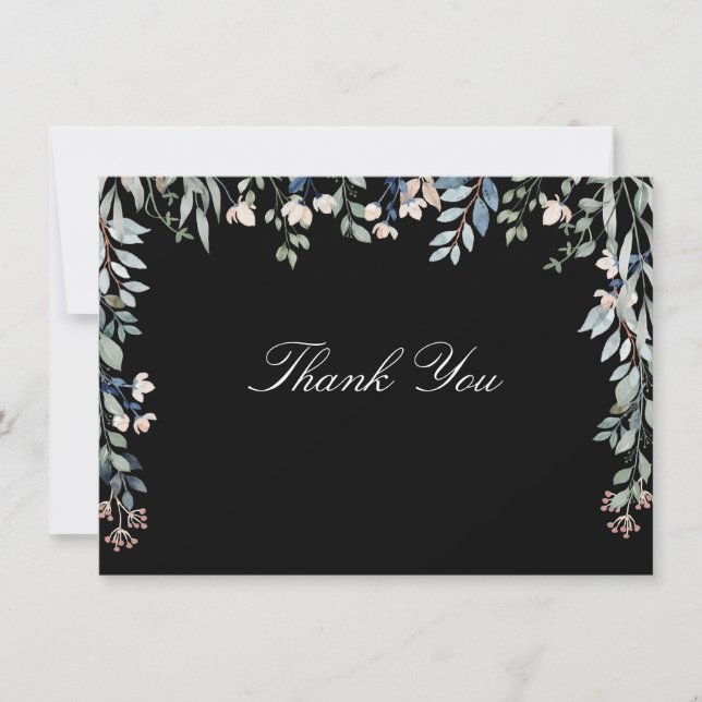 Floral Wildflowers Script Black And White Thank You Card (Front)