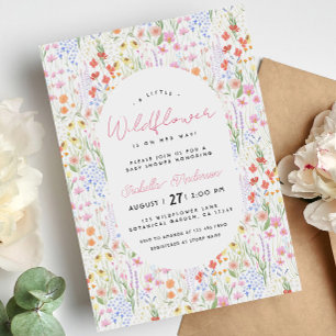 Floral Wildflowers Spring Summer Pink Baby Shower Invitation