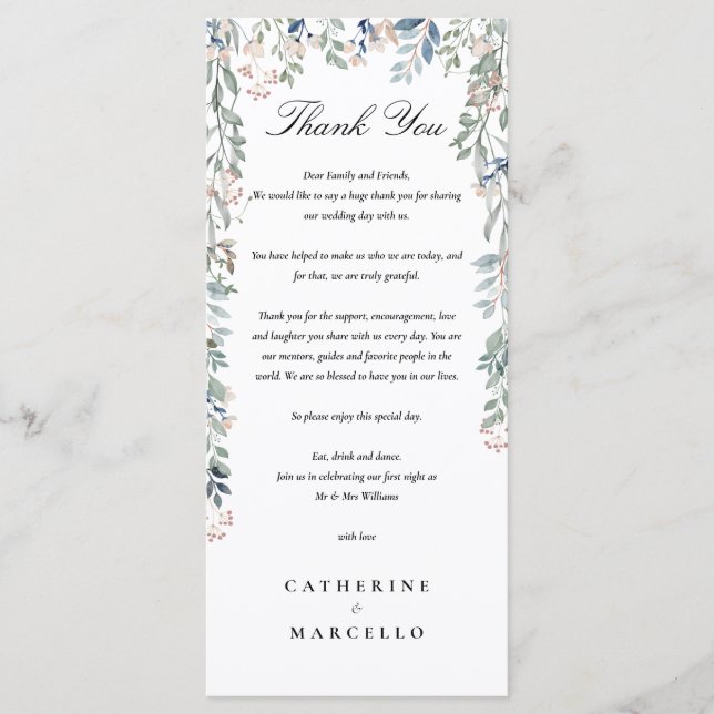 Floral Wildflowers Wedding Thank You Place Card (Front)