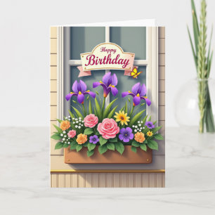 Floral Window Box Birthday Card