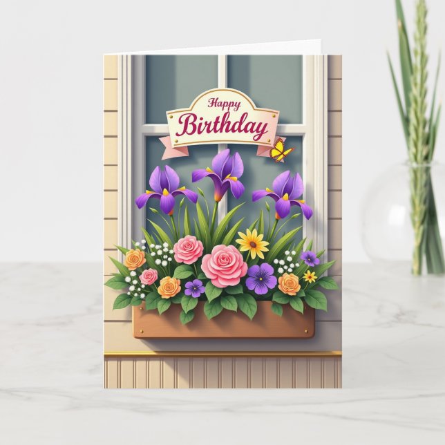 Floral Window Box Birthday Card (Front)