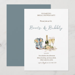  Floral Wine Boots & Bubbly Bridal Shower  Invitation