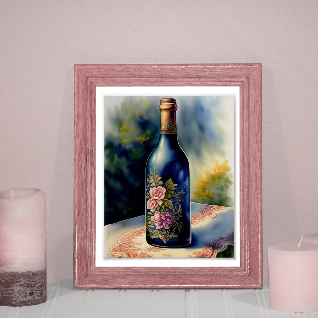 Floral Wine Bottle Still Life Digital Art Poster (Creator Uploaded)