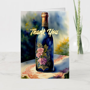 Floral Wine Bottle  Thank You   Foil Greeting Card