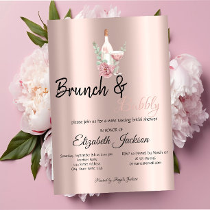 Floral Wine Brunch & Bubbly Rose Gold Invitation