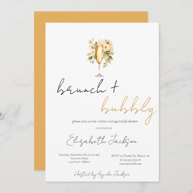 Floral Wine Glass Brunch & Bubbly Bridal Shower Invitation (Front/Back)