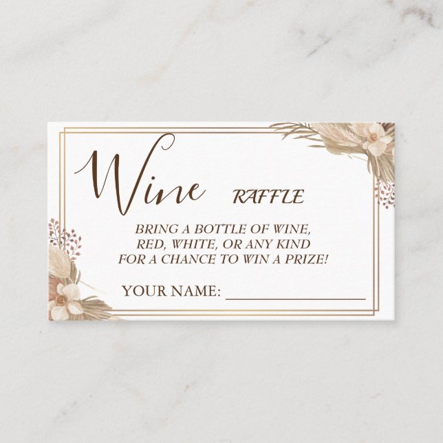 Floral Wine raffle ticket Bridal Shower card (Front)
