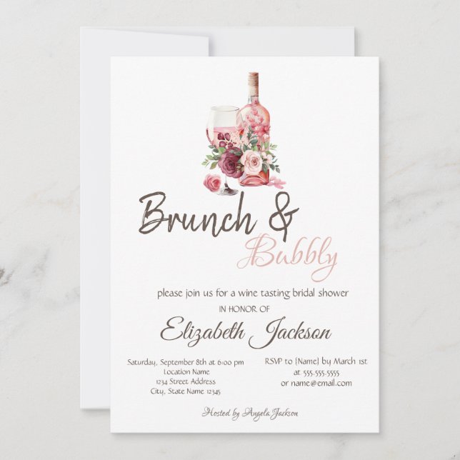  Floral Wine Tasting Brunch & Bubbly Invitation (Front)