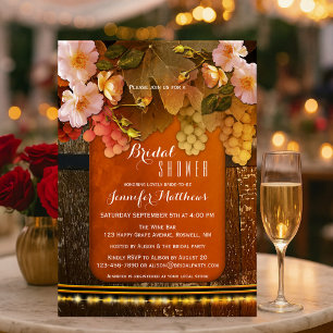Floral Wine Themed String Lights Bridal Shower Invitation