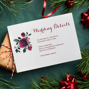Floral winter burgundy wedding guest details enclosure card