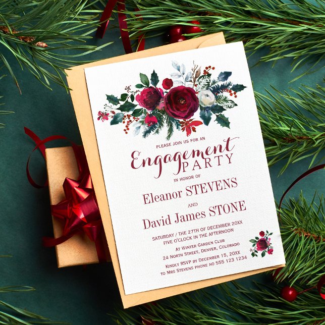 Floral winter Christmas engagement party invite (Creator Uploaded)