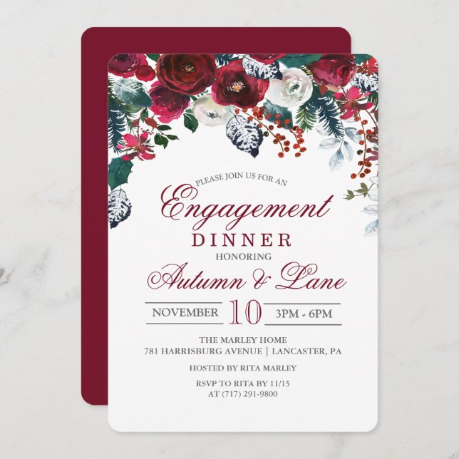 Floral Winter Engagement Dinner Invitation (Front/Back)