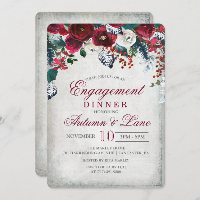 Floral Winter Engagement Dinner Invitation (Front/Back)