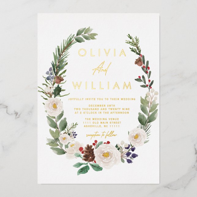 Floral Winter Greenery Christmas Holiday Wedding (Front)