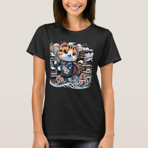 Floral Winter Kitten Lover Japanese Art Cute Cat T-Shirt