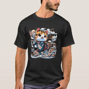Floral Winter Kitten Lover Japanese Art Cute Cat T-Shirt