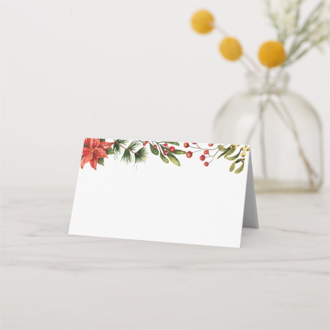 Floral Winter Poinsettia Elegant Wedding Place Card (Front)