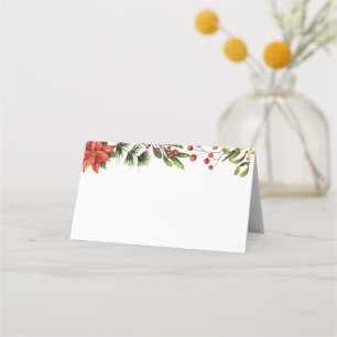 Floral Winter Poinsettia Elegant Wedding Place Card