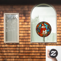 Floral Winter Smiling Snowman Faux Stained Glass