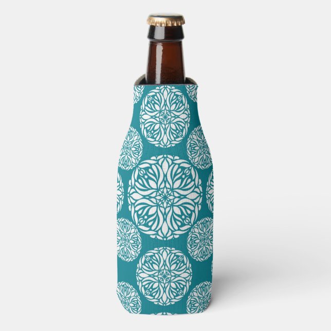 Floral winter snowflake bottle cooler (Bottle Front)