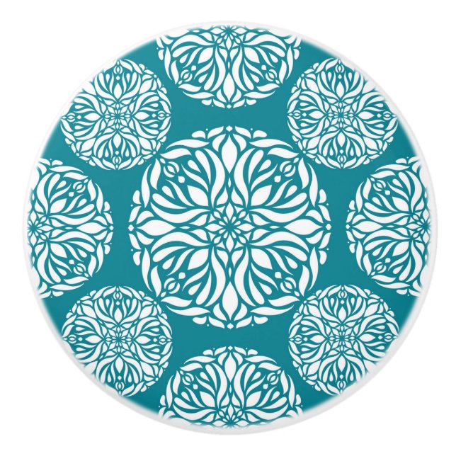 Floral winter snowflake ceramic knob (Front)