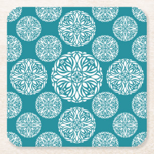 Floral winter snowflake square paper coaster