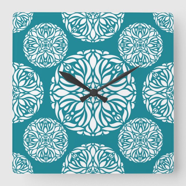 Floral winter snowflake square wall clock (Front)