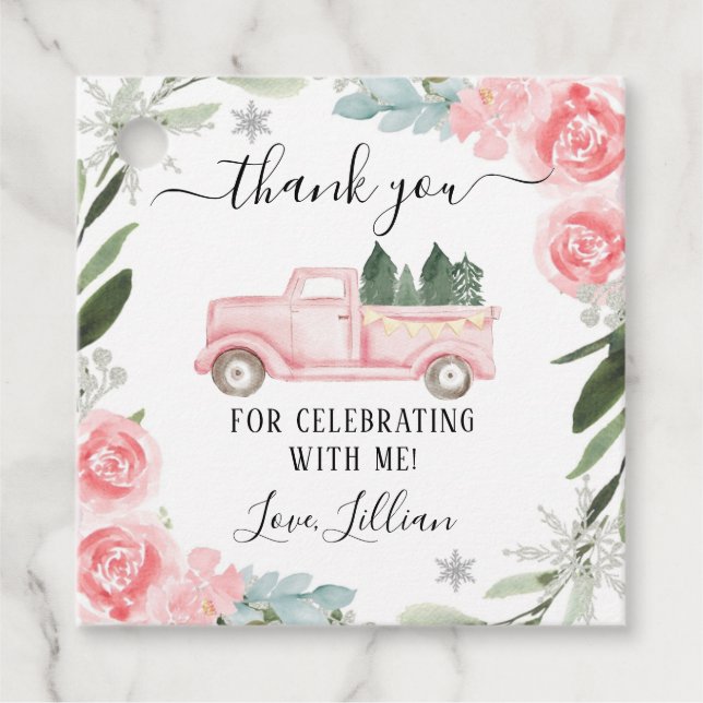 Floral Winter Truck Thank You Tag (Front)