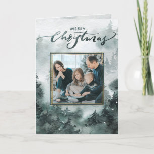 Floral Winter   Watercolor Photo Christmas Card
