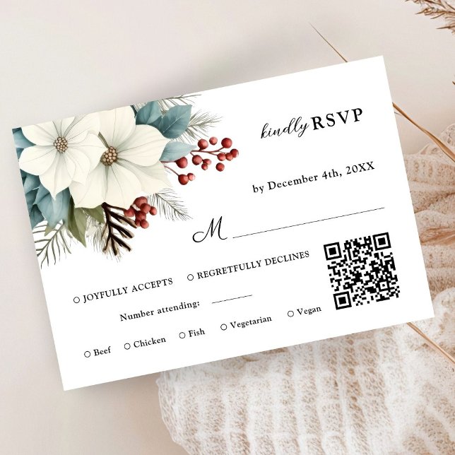 Floral Winter Wedding RSVP Card with QR Code (Creator Uploaded)