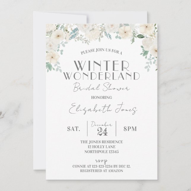 Floral Winter Wonderland Bridal Shower Invitation (Front)