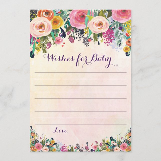 Floral Wishes For Baby Advice Cards (Front)