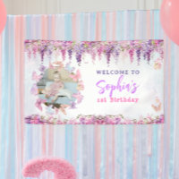 Floral Wisteria Gold Butterfly Kids Birthday Photo