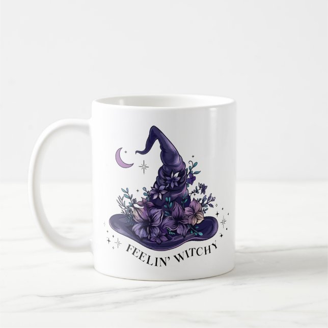 Floral witch hat feeling witchy coffee mug (Left)