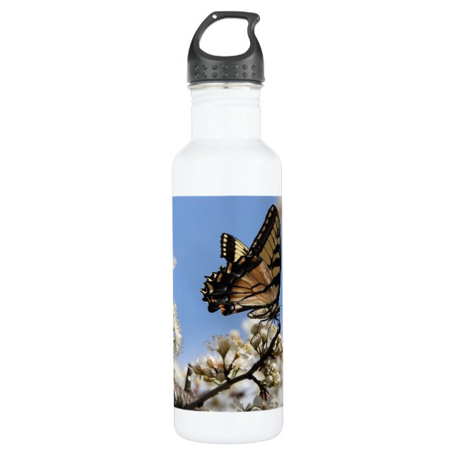 Floral with butterfly, personalised 710 ml water bottle (Front)